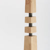 floor lamp spaced light wood block black iron natural linen shade