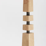 floor lamp spaced light wood block black iron natural linen shade