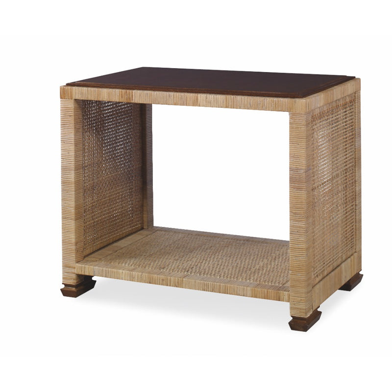 woven table open shelf mahogany cane topped wicker