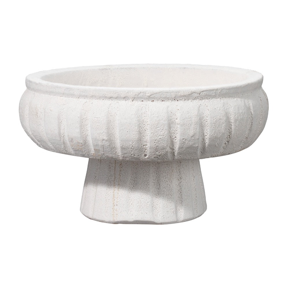 matte white textured ceramic pedestal bowl