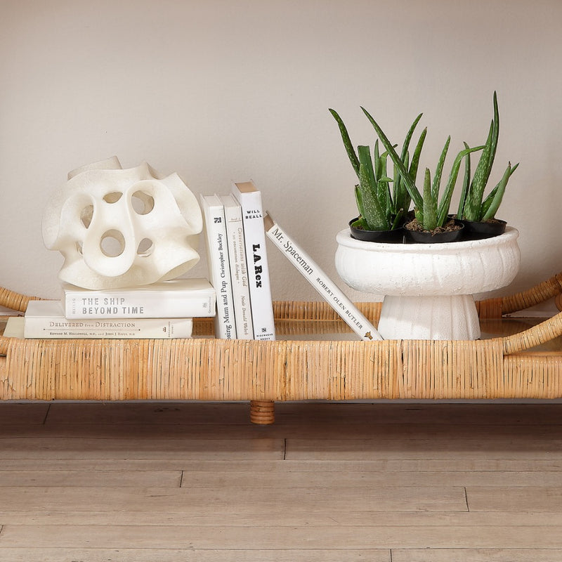 matte white textured ceramic pedestal bowl