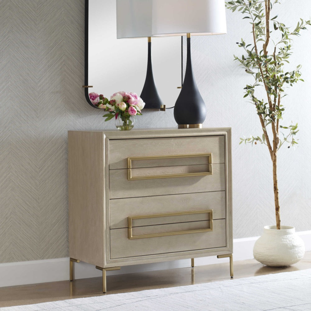 4-drawer chest light oak brass hardware contemporary