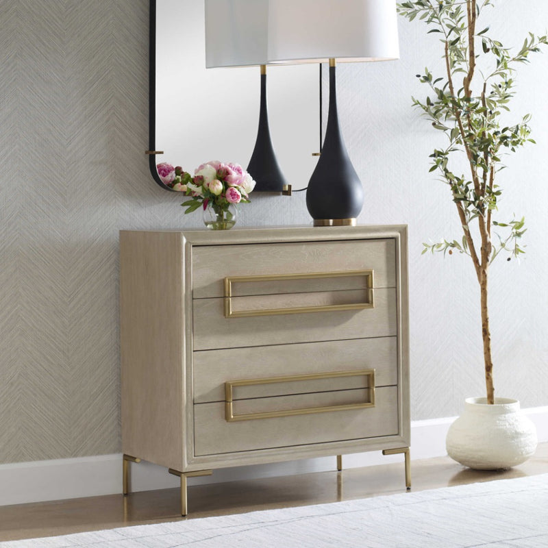 4-drawer chest light oak brass hardware contemporary