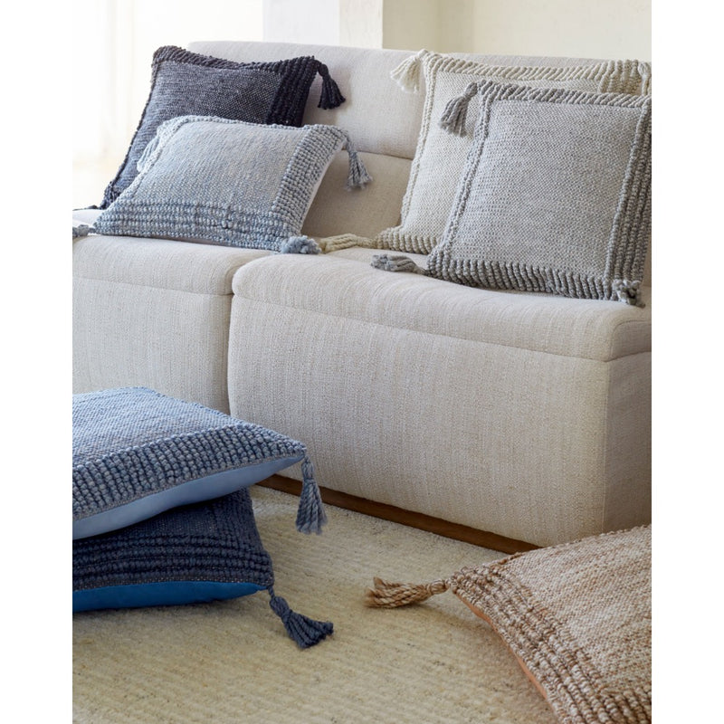 square light blue textured outdoor pillow tassels