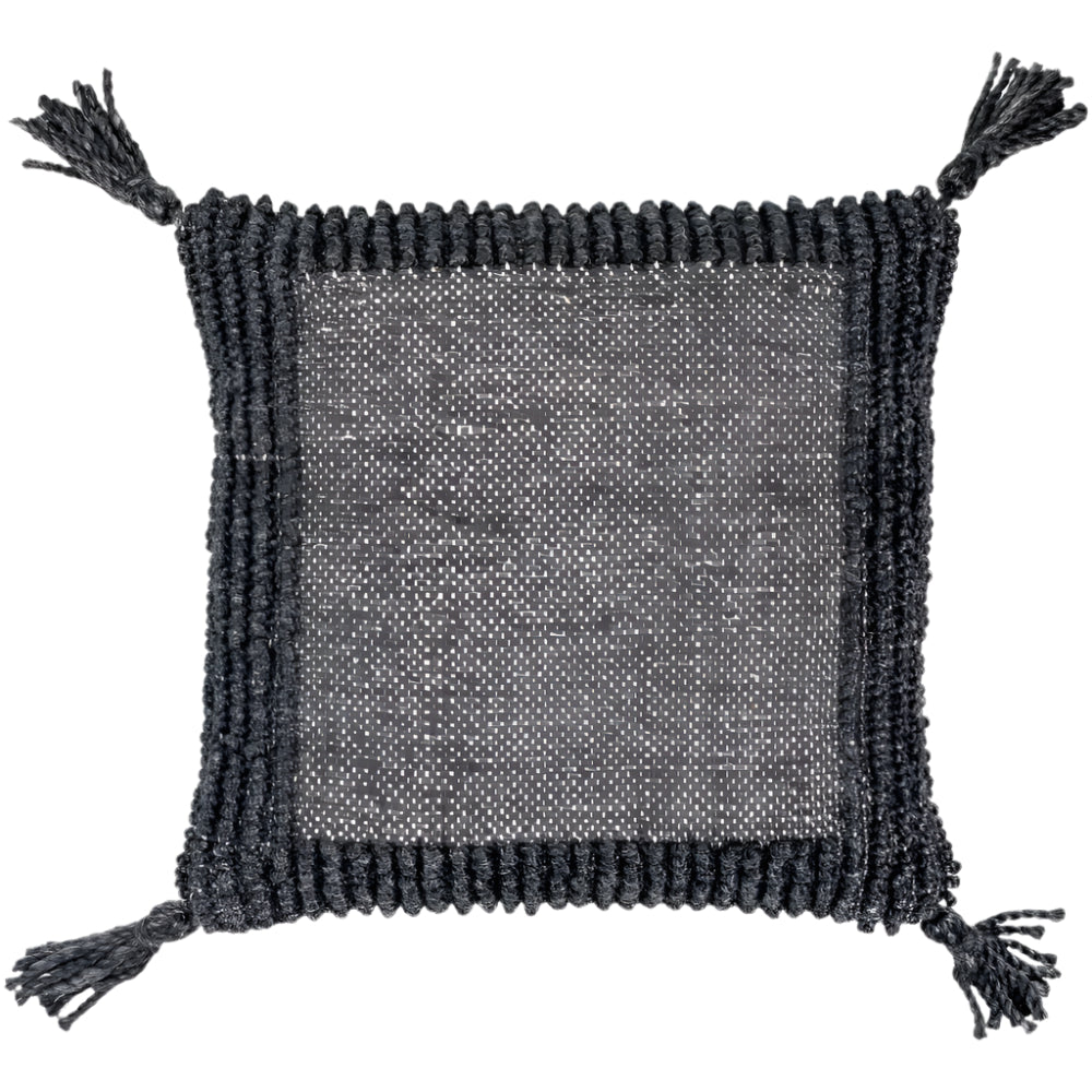 square black textured outdoor pillow tassels