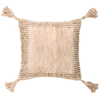 square tan textured outdoor pillow tassels