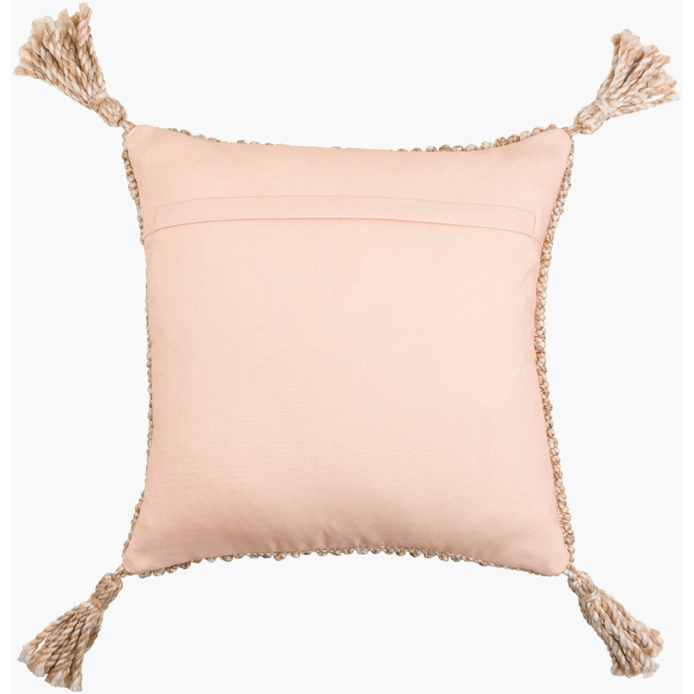 square tan textured outdoor pillow tassels