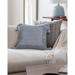 square light blue textured outdoor pillow tassels