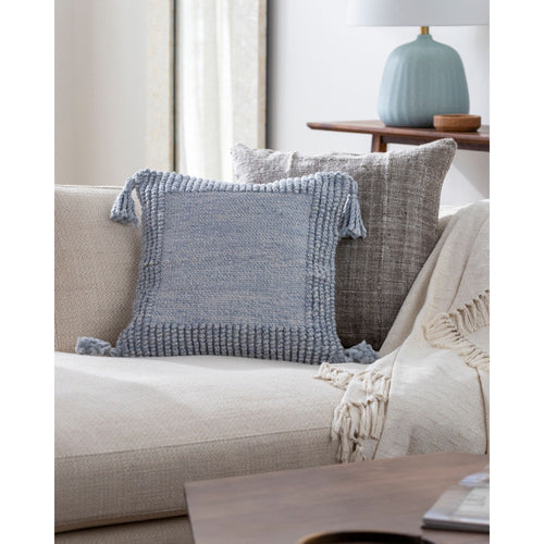 square light blue textured outdoor pillow tassels