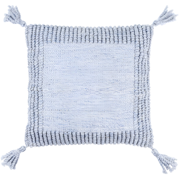 square light blue textured outdoor pillow tassels