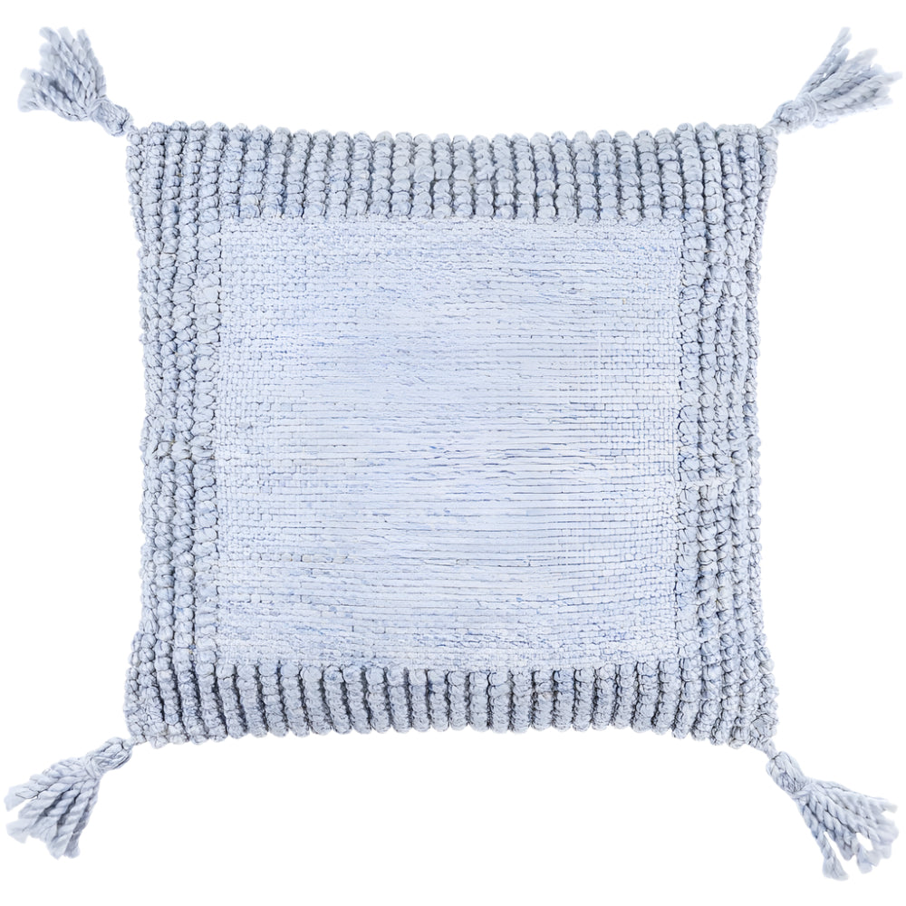 square light blue textured outdoor pillow tassels