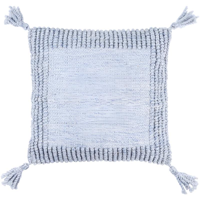 square light blue textured outdoor pillow tassels