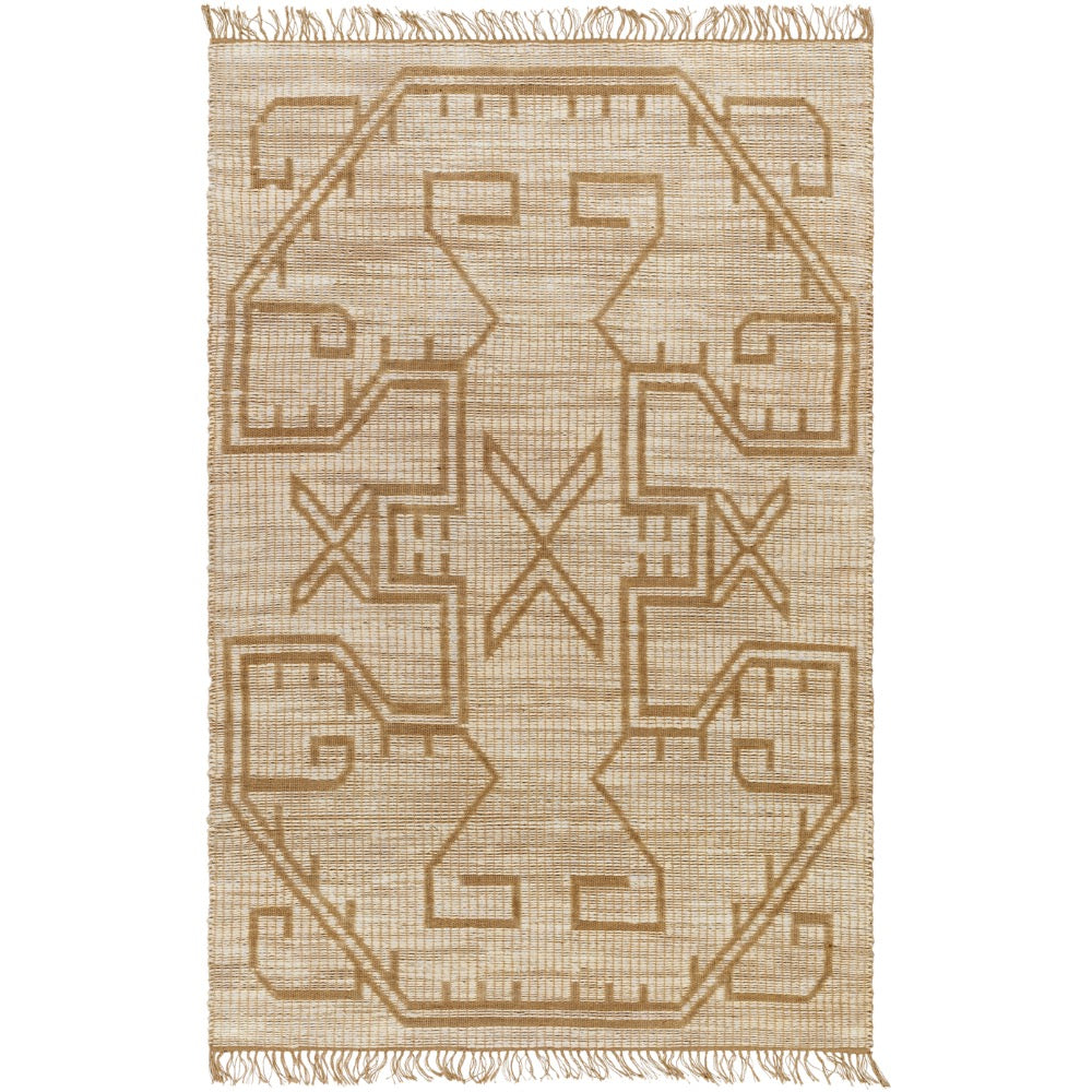 jute area rug fringe edge patterned neutral tan cream 