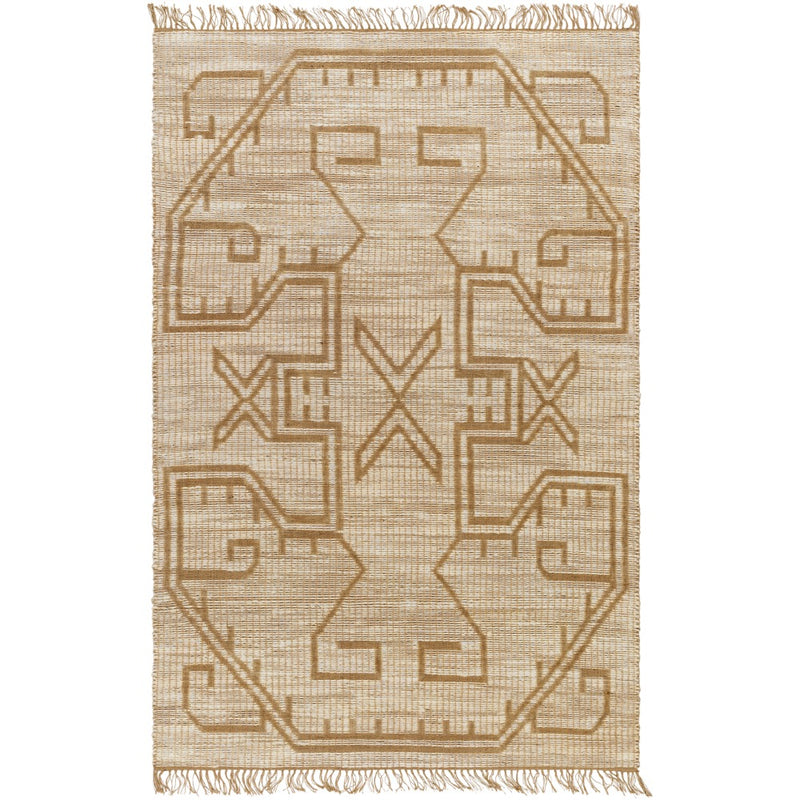 jute area rug fringe edge patterned neutral tan cream 