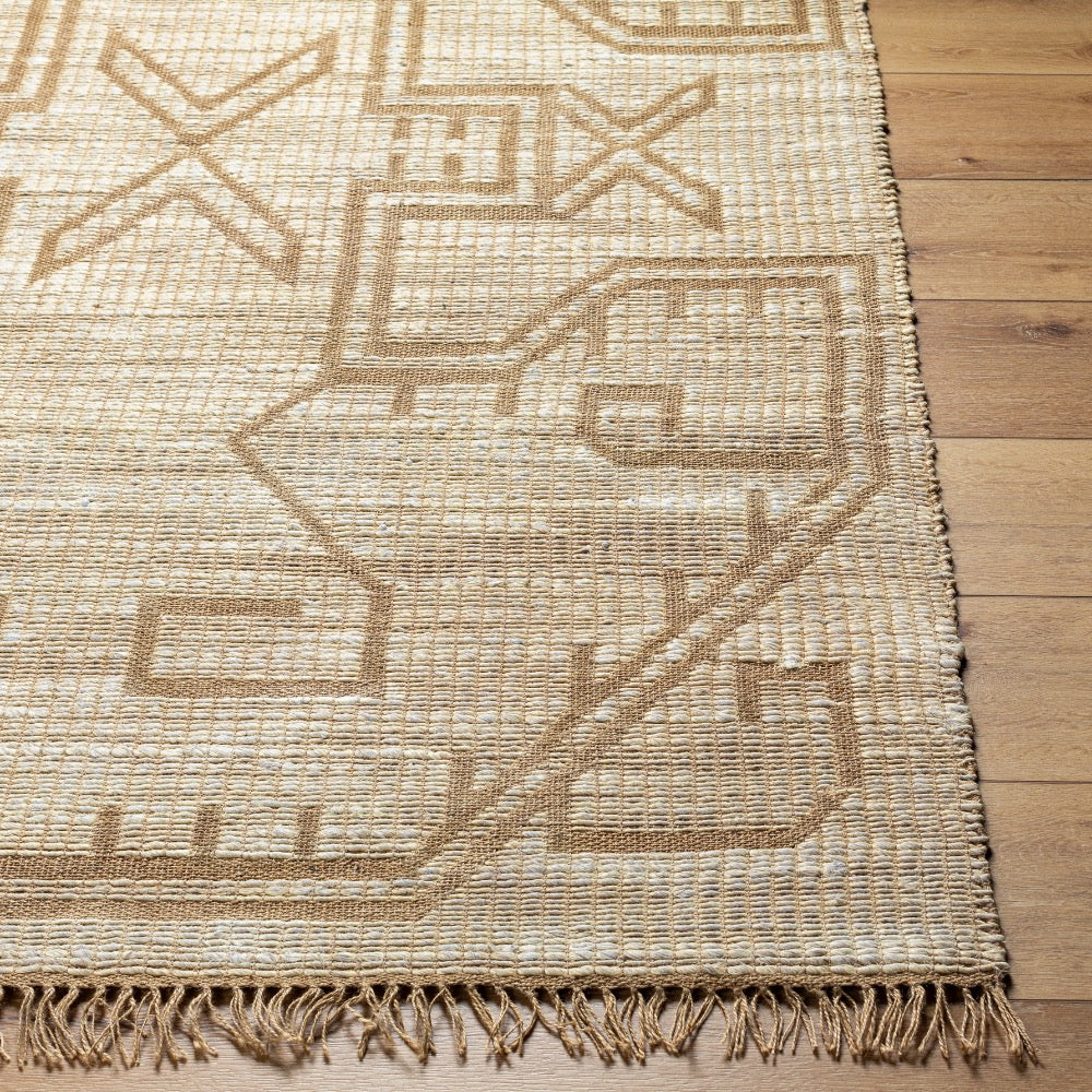 jute area rug fringe edge patterned neutral tan cream 