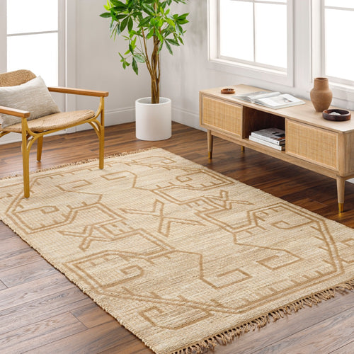 jute area rug fringe edge patterned neutral tan cream 
