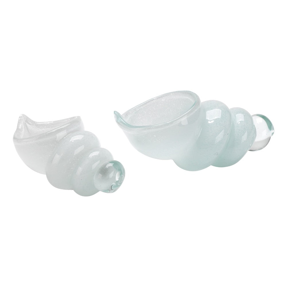 set 2 white hand-blown glass sea shells