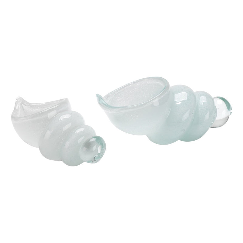 set 2 white hand-blown glass sea shells