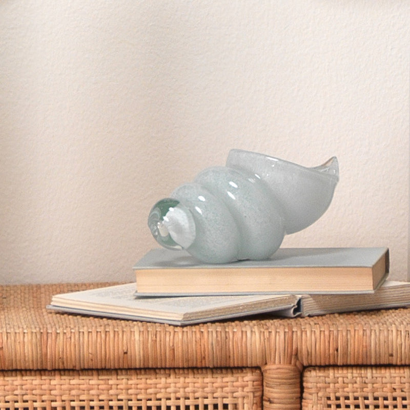 set 2 white hand-blown glass sea shells