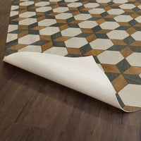 The Illuminated Neutron Star Vinyl Floor Runner by Spicher and Company, shown flipped on dark wood flooring.