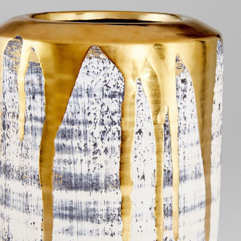 vase round beige black wash gold rim