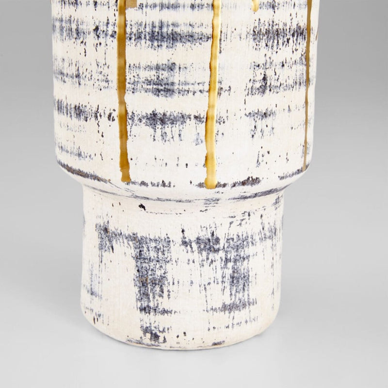 vase round beige black wash gold rim