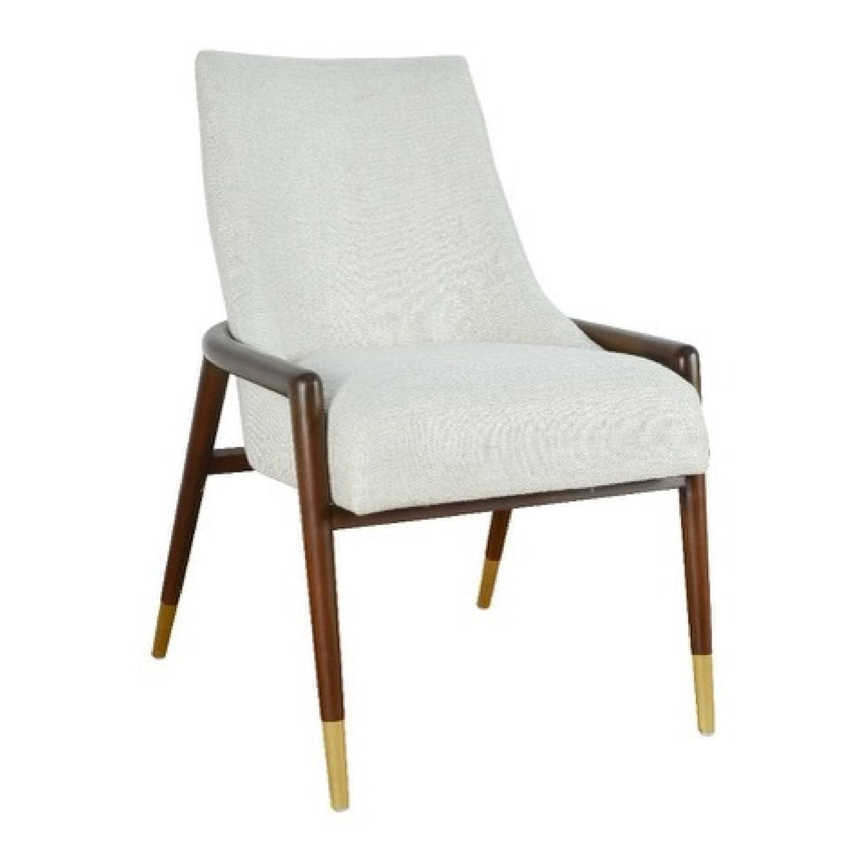 chair walnut frame off white textured fabric seat