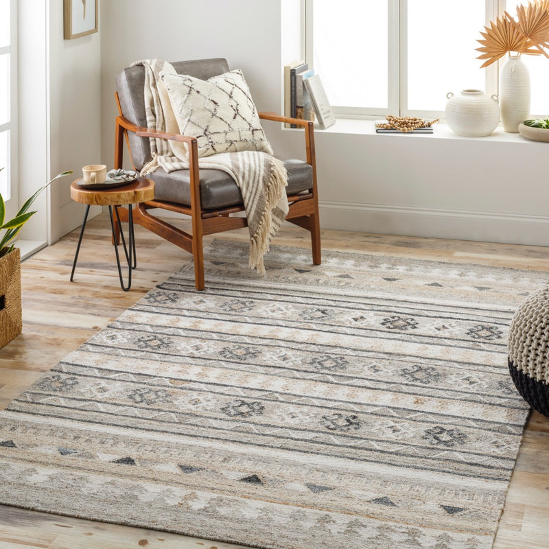 area rug neutral gray ivory brown patterned