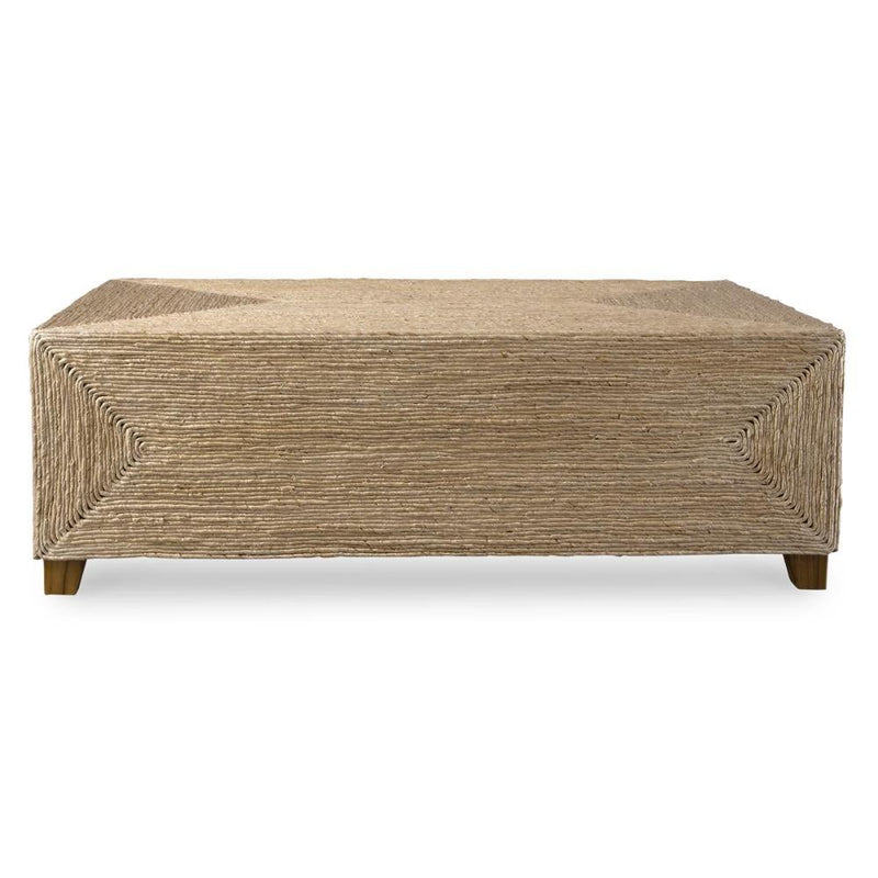 coffee table natural woven banana plant walnut stain feet 