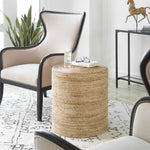 round accent table woven banana plant coastal