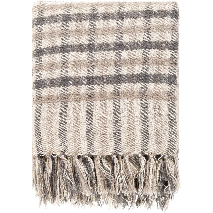 hand woven charcoal tan throw blanket fringe