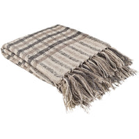 hand woven charcoal tan throw blanket fringe