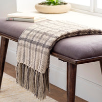 hand woven charcoal tan throw blanket fringe