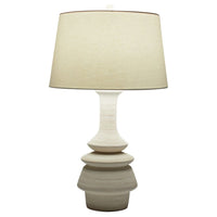 off-white striated ceramic table lamp turned silhouette white linen shade