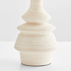 off-white striated ceramic table lamp turned silhouette white linen shade