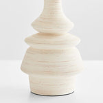 off-white striated ceramic table lamp turned silhouette white linen shade