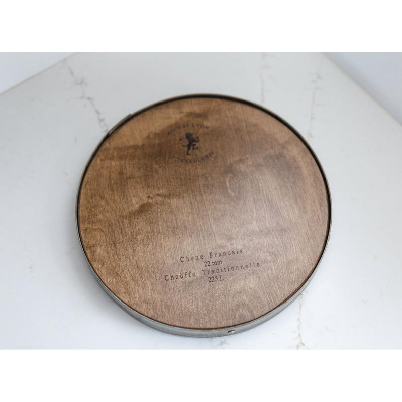 rustic barrel head lazy susan small script text