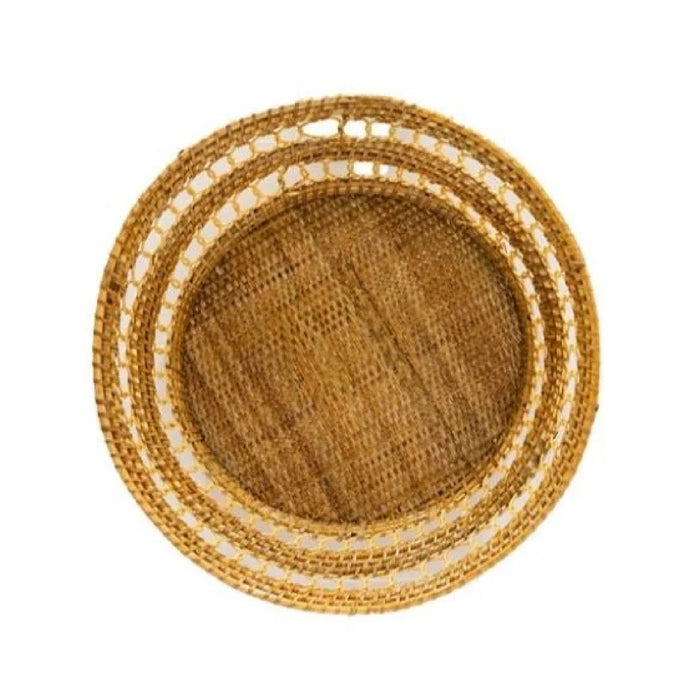 Round woven rattan wall basket
on a white background