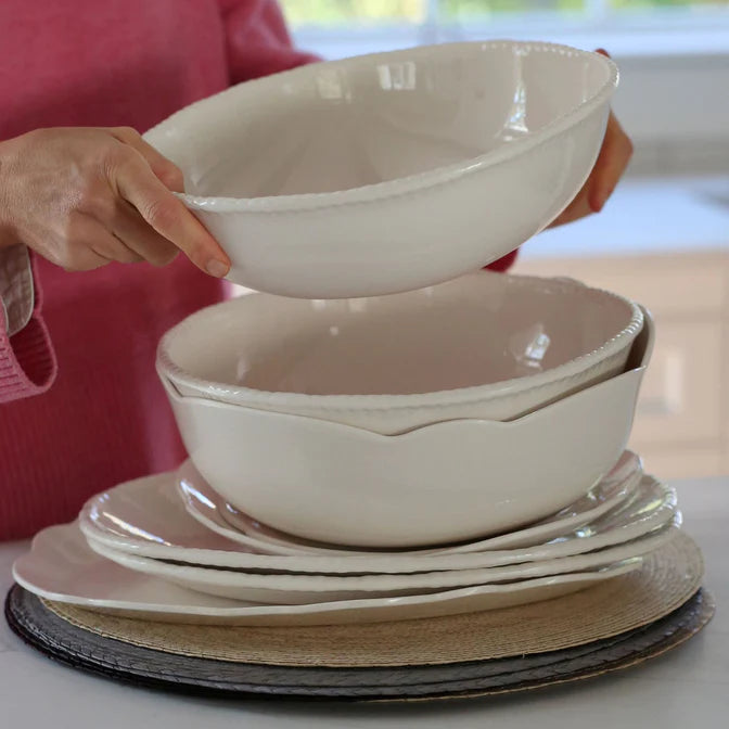 cream beaded rim melamine dinner plate