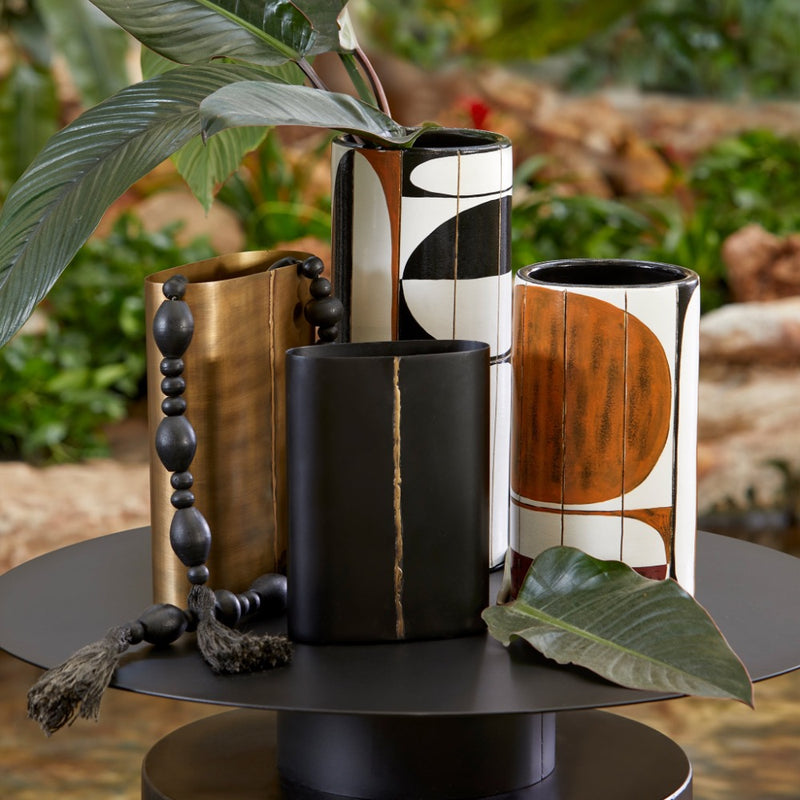 oval gold black vase detail textured set 2