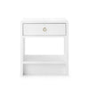 lacquered white pearl one drawer side table brass pull