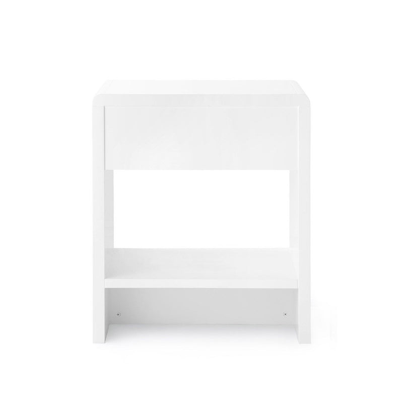 lacquered white pearl one drawer side table brass pull