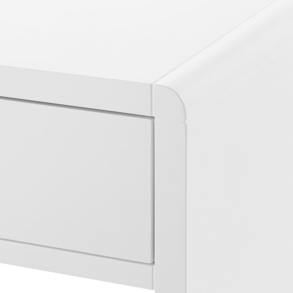 lacquered white pearl one drawer side table brass pull