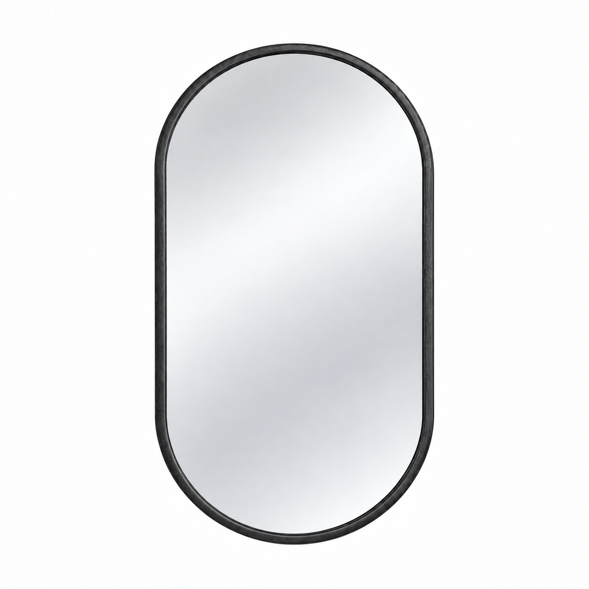 Varina Oval Wall Mirror in satin black with a minimalistic frame.