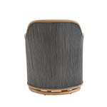 dark gray pencil rattan natural border swivel chair white cushion