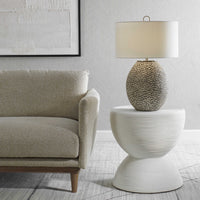 round white rattan cinched side table