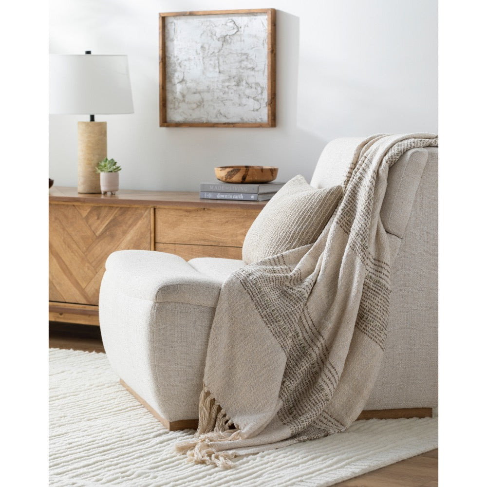 woven beige gray throw blanket fringe