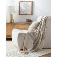 woven beige gray throw blanket fringe