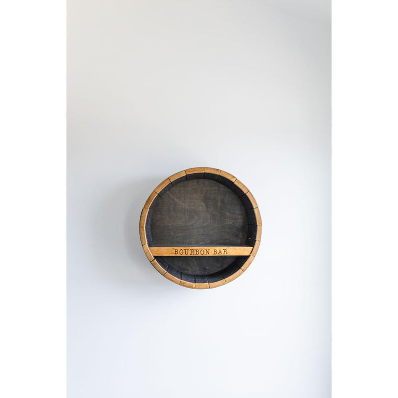 round bourbon bar barrel wall shelf whiskey quote