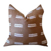 Muse Textiles' Cinnamon Brown + White Stripes Accent Pillow exudes casual charm with its white block printed stripes evenly spaced across its surface.